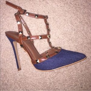 Denim Studded Heels